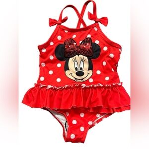 DISNEY Junior Minnie Mouse girls toddler one piece swimsuit 2T ruffle accent NWT